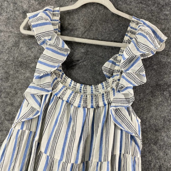 Apiece Apart Midi Dress 2 Ossetia Tiers Seaside Stripe Blue White A-Line - Picture 5 of 9